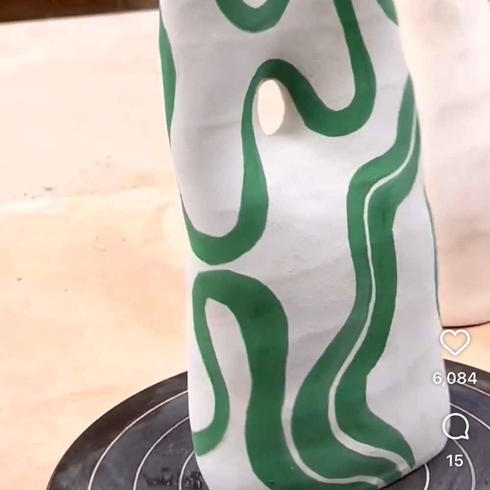 Abstract Green and White Ceramic Vase